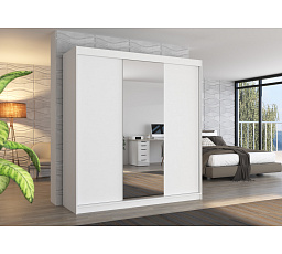 Šatní skříň s posuvnými dveřmi a zrcadlem SANTIAGO 200 Bílá+Bílá