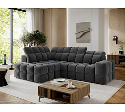 Bronon left-hand corner sofa with sleeping function and storage compartment, dark grey bouclé Royal 05 123x212 Left 1