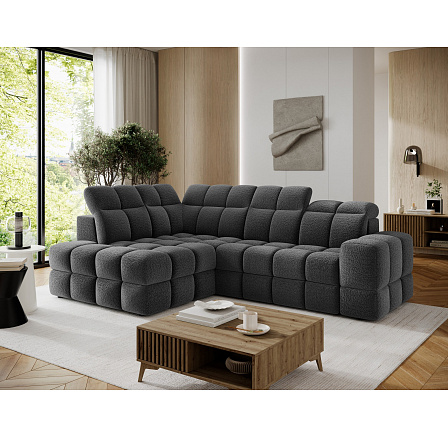 Bronon left-hand corner sofa with sleeping function and storage compartment, dark grey bouclé Royal 05 123x212 Left 1 Bronon left-hand corner sofa with sleeping function and storage compartment, dark grey bouclé Royal 05 123x212 Left 1