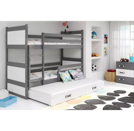 Dětská patrová postel RICO 3 s přistýlkou 80x160 cm, bez matrací, Grafit/Bílá