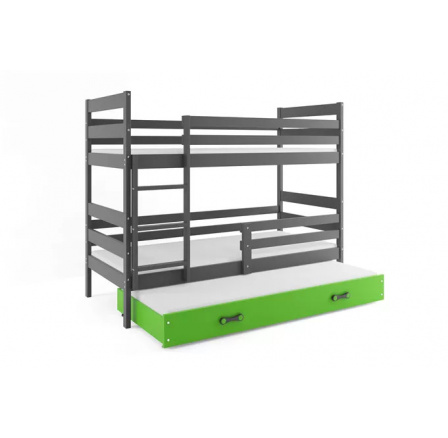 Dětská patrová postel ERYK 3 s přistýlkou 80x190 cm, včetně matrací, Grafit/Zelená