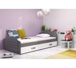 Dětská postel LILI 90x200 cm se šuplíkem, bez matrace, Grafit/Bílá
