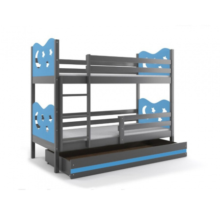 Postel z masivu pro 2 děti MAX 2 - Grafit/Modrá