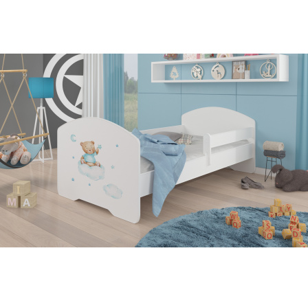 Postel s matrací a zábranou PEPE TEDDY BEAR AND CLOUD 140x70 Bílá