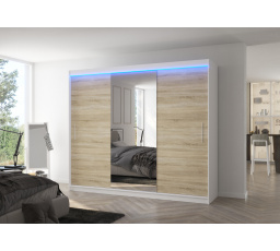 Posuvná skříň se zrcadlem a LED osvětlením DENIS 250 Bílá+Sonoma