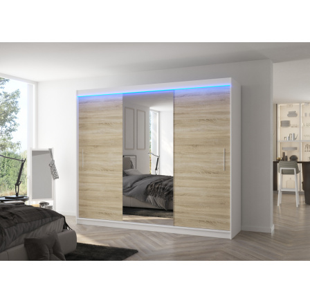 Šatní skříň DENIS 250, Bílá/Sonoma + LED osvětlení