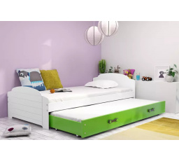 Dětská postel LILI s přistýlkou 90x200 cm, bez matrací, Bílá/Zelená