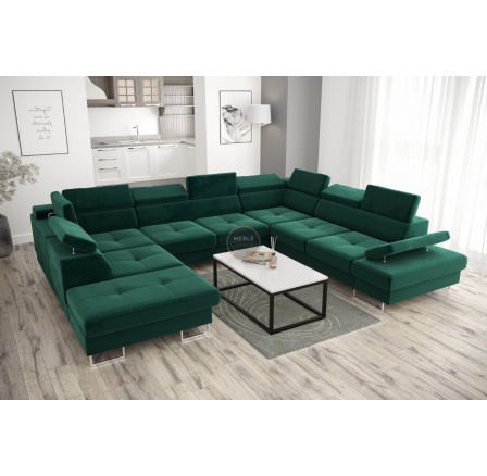 Rohová sedací souprava GALAXY MAX I s funkcí spaní 280x350x225 - zelená , pravá