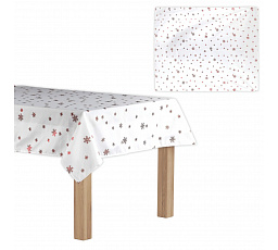 Ubrus s vánočním motivem, červené hvězdičky na bílém podkladu, 130x160 cm,100 %