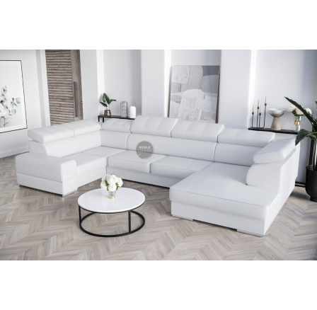 Rohová Kožená sedací souprava s funkcí spaní ROYAL MAX I 210x375x185 - Levá strana, Bílá kůže Rohová Kožená sedací souprava s funkcí spaní ROYAL MAX I 210x375x185 - Levá strana, Bílá kůže