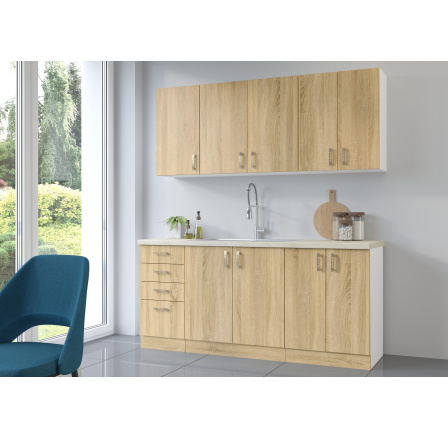 Kuchyňská linka SARA 180 cm, Bílá / Dub Sonoma