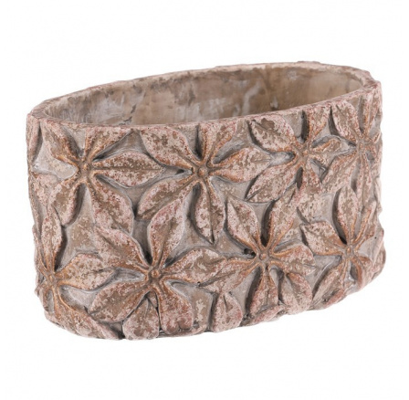 Obal na květiny - střední oválný, vzor květin, beton