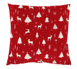Polštář sametový s výplní - červený vánoční, 100% polyester, 45 x 45 cm