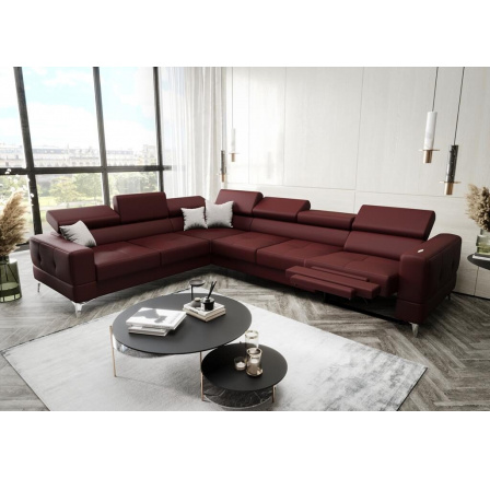 Rohová Kožená sedací souprava s funkcí spaní a , relaxU - TOSCANIA MAX 320x250 cm - vínová , levá Rohová Kožená sedací souprava s funkcí spaní a , relaxU - TOSCANIA MAX 320x250 cm - vínová , levá