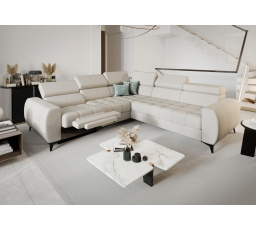 Rohová sedací souprava PORTO II , relax přírodní kůže 255x258 cm - levá, Kůže ecru