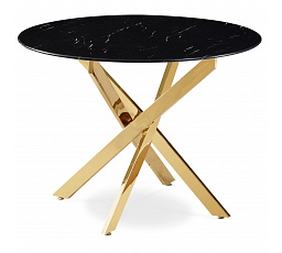 Stůl BALI Skleněný 100 cm Černý Mramor/Zlatý