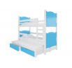 Třílůžková patrová postel s matracemi LETICIA White+Blue