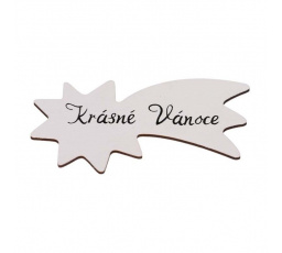 Cedulka "Krásné Vánoce" - dřevo, bílá, v sáčku 12 ks, cena za 1 ks