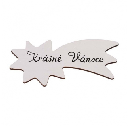Cedulka "Krásné Vánoce" - dřevo, bílá, v sáčku 12 ks, cena za 1 ks