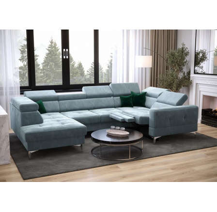 Rohová sedací souprava TOSCANIA MAX I , relax s funkcí spaní 170x350x185 cm - modrá , pravá