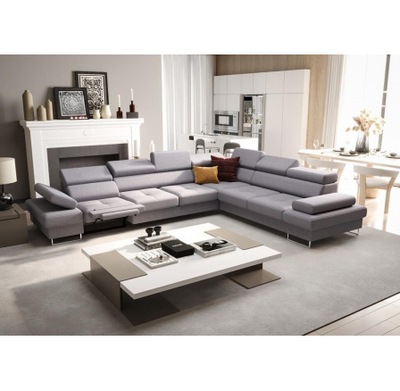 Rohová sedací souprava s funkcí spaní a relaxace GALAXY MAX 350x280 cm - šedá , pravá Rohová sedací souprava s funkcí spaní a relaxace GALAXY MAX 350x280 cm - šedá , pravá