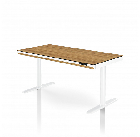 Elektrický výškově nastavitelný stůl sit-stand se zásuvkou a bezdrátovou nabíječkou Qi bílý/zlatý dub, 1400 mm: ELLIS Elektrický výškově nastavitelný stůl sit-stand se zásuvkou a bezdrátovou nabíječkou Qi bílý/zlatý dub, 1400 mm: ELLIS