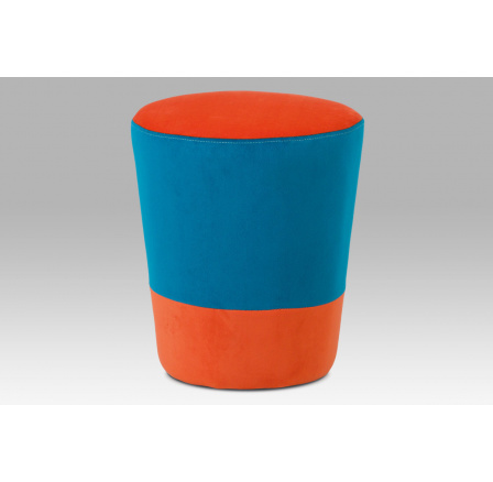 Taburet zátka, potah kombinace modré a oranžové látky mikroplyš, nosnost 80 kg