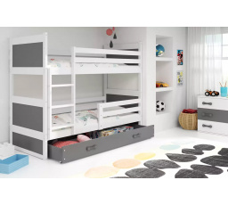 Dětská patrová postel RICO se šuplíkem 80x160 cm, včetně matrací, Přírodní/Grafit