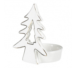 Svícen na kónickou svíčku - porcelán, se stromečkem, bílý