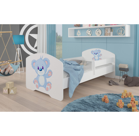 Postel s matrací a zábranou PEPE BLUE BEAR 160x80 Bílá