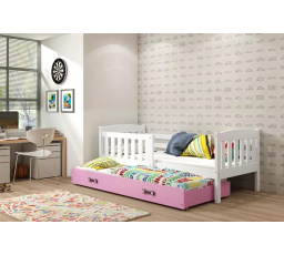 Dětská postel KUBUS s přistýlkou 90x200 cm, s matracemi, Bílá/Růžová