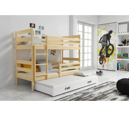 Dětská patrová postel ERYK 3 s přistýlkou 90x200 cm, včetně matrací, Přírodní/Bílá