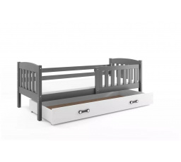 Dětská postel KUBUS 80x160 cm se šuplíkem, s matrací, Grafit/Bílá