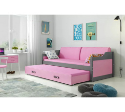 Dětská postel DAVID s matracemi, 90x200 cm, Grafit/Růžová