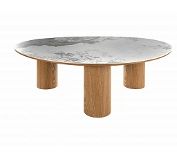 Konferenční stůl ADELIS Ceramic, Pandoro Bílý Lesk / Dub