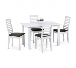 Jídelní set s 4 židlemi, 120x75x75cm, masiv, bílá, AUT-4000 WT