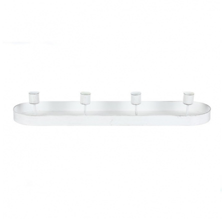 Svícen kovový - na 4 kónické svíčky, oválný, bílý