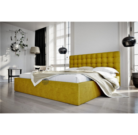 Postel LOFT - 200x200, Dřevěná, žlutá Postel LOFT - 200x200, Dřevěná, žlutá