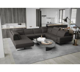Rohová Kožená sedací souprava FIORE MAX I 220x350x265 cm - tmavě šedá, pravá