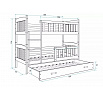 Dětská patrová postel KUBUS 3 s přistýlkou 90x190 cm, včetně matrací, Přírodní/Grafit