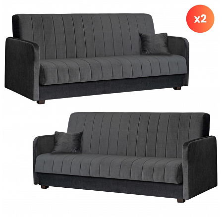 Sada 2x Rozkládací Pohovka PORTO Šedá