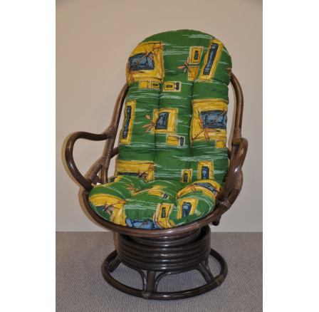 Ratanové houpací křeslo Swivel Helsinky hnědé polstr zelený Ratanové houpací křeslo Swivel Helsinky hnědé polstr zelený