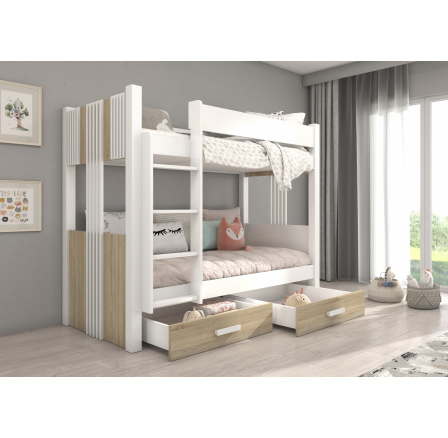 Dvoulůžková patrová postel ARTA 180x80 Bílá+Sonoma