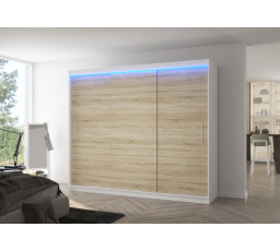 Šatní skříň Antos 250, Bílá/Sonoma + LED osvětlení