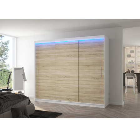 Posuvná skříň s LED osvětlením ANTOS 250 Bílá+Sonoma