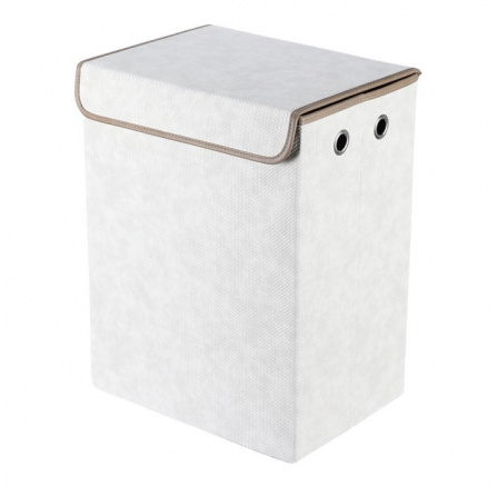 Koš látkový - skládací s víkem, vysoký, krémový