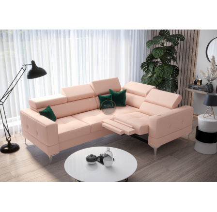 Rohová sedací souprava TOSCANIA , relax s funkcí spaní 185x250 přírodní kůže - růžová, pravá Rohová sedací souprava TOSCANIA , relax s funkcí spaní 185x250 přírodní kůže - růžová, pravá
