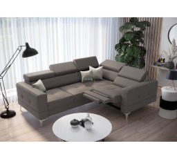 Rohová sedací souprava TOSCANIA , relax s funkcí spaní 185x250 přírodní kůže - šedá , pravá