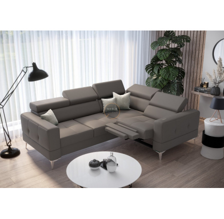 Rohová sedací souprava TOSCANIA , relax s funkcí spaní 185x250 přírodní kůže - šedá , pravá Rohová sedací souprava TOSCANIA , relax s funkcí spaní 185x250 přírodní kůže - šedá , pravá