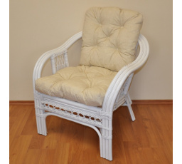 Ratanové křeslo Rio De Janeiro bílé - polstr béžový melír